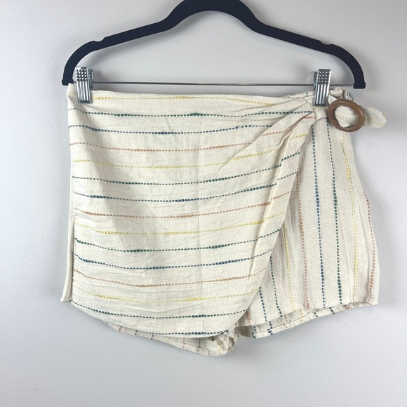 Urban Outfitters Pants - Urban Outfitters Tan Green Striped Wrap Front Ring Detail Skort Medium
